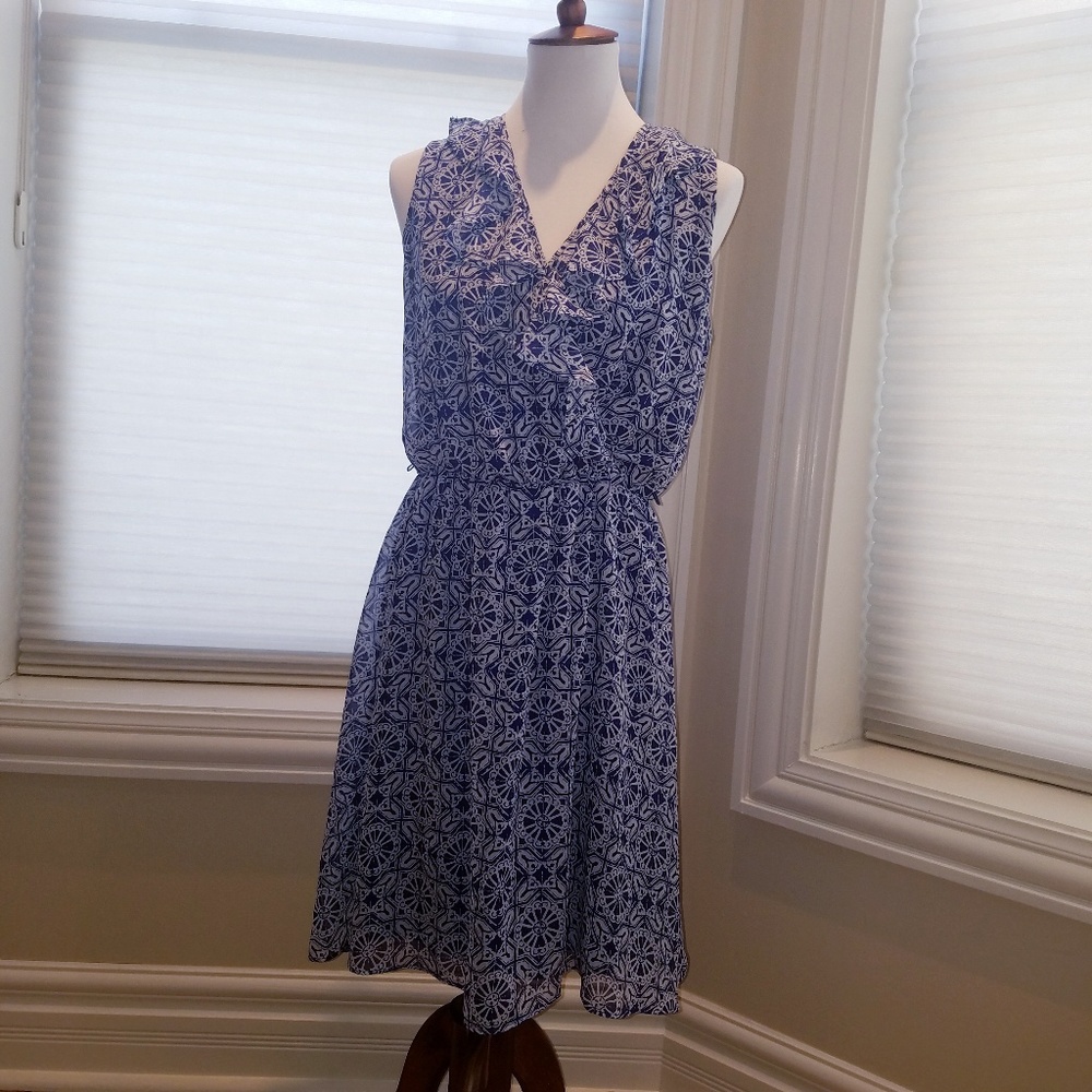 Blue and White Fit and Flare Day Dress